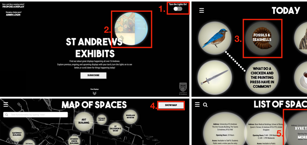 Black and White design — landing, today, map, and list pages